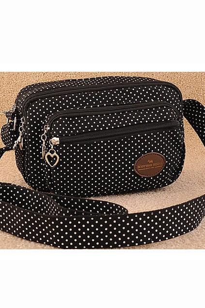 Oasap Black Zipped Dots Printing Messenger Bag