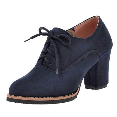 Oasap Block Heels Lace Up Round Toe Solid Color Shoes