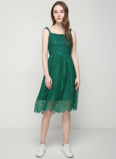 Oasap Deep Green Cute Lace Dress