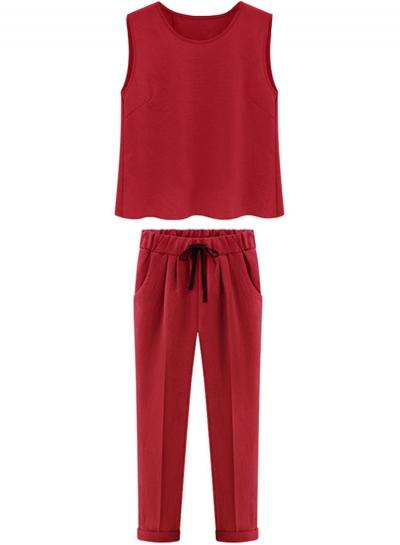 Oasap Women's Stylish Sleeveless Top Cropped Pants Matching Set