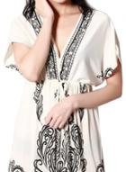 Oasap Women's V-neck Short Sleeve Drawstring Waist Printed Mini Dress