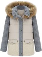 Oasap Women's Color Block Fleece Cable Knit Sleeve Hooded Padded Coat