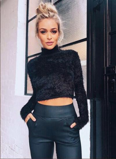 Oasap High Neck Long Sleeve Cropped Mohair Sweater