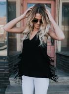 Oasap V Neck Sleeveless Slit Tank With Tassel