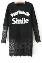 Oasap Smile Lace Paneled Sweatshirt