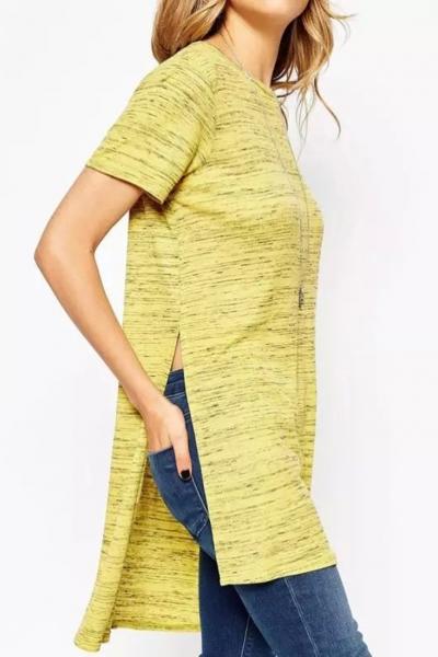 Oasap Heathered High Low Side Slit Short Sleeve Tee