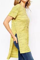 Oasap Heathered High Low Side Slit Short Sleeve Tee
