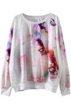 Oasap Casual Printed Crew Neck Pullover Sweatshirt