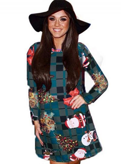 Oasap Casual Long Sleeve Christmas Pullover Dress