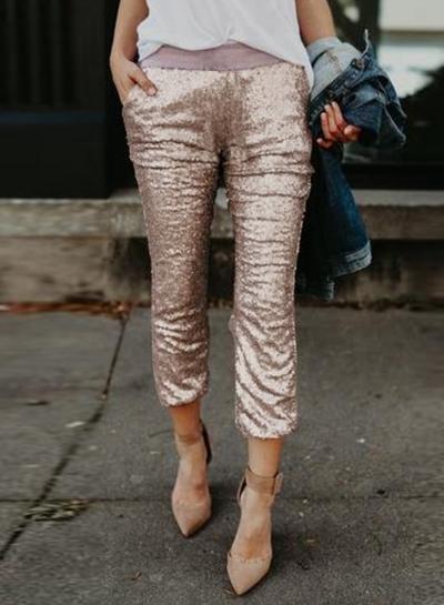 Oasap Fashion Elastic Waist Sequins Ninth Pants