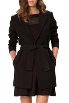 Oasap Women's Black Notch Lapel Tie Waist Trench Coat