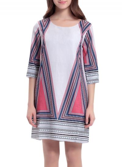 Oasap Women's Casual 3/4 Sleeve Printed Chiffon Mini Dress