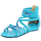Oasap Open Toe Cross Strap Rhinestone Flat Sandals