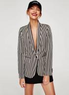 Oasap Fashion Long Sleeve One Button Striped Blazer