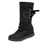 Oasap Solid Color Round Toe Back Lace Up Mid-calf Boots