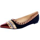 Oasap Pointed Toe Color Block Rivet Flat Heels Shoes