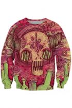 Oasap Blurry Skull Pattern Two-tone Sweatshirt