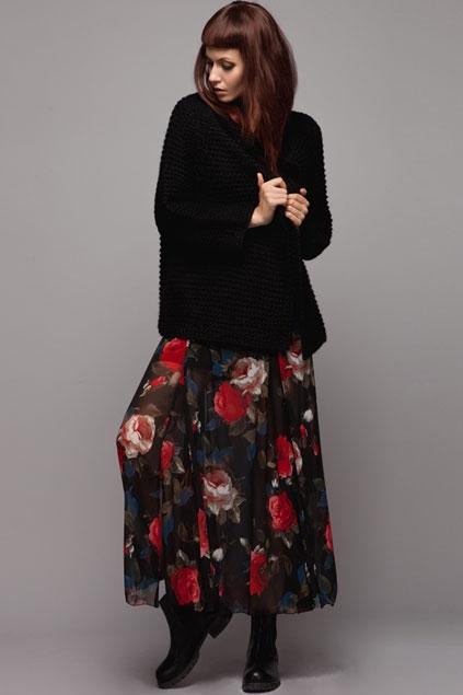 Oasap Flower Print Elastic Waist Skirt With Side Slit
