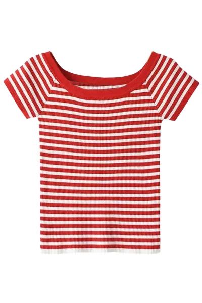 Oasap Color Block Striped Print Ribbed Knit Crop Top