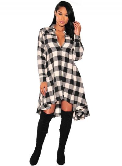 Oasap Long Sleeve Button Down Plaid Shirt Dress