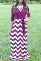 Oasap Fashion Chevron Print V Neck Belted Maxi Dress