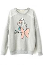Oasap Embroidered Cartoon Cat Lace-trim Sweatshirt
