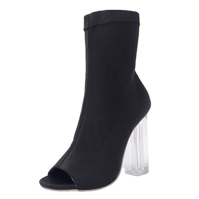 Oasap Peep Toe Transparent Heels Strench Boots