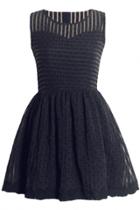 Oasap Black Subtle Striped Mesh Textured Mini Dress