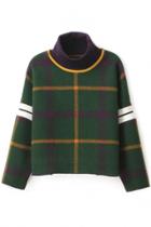 Oasap Plaid Cropped Green Wool Sweatshirt