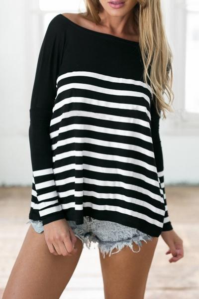 Oasap Fashion Batwing Sleeve Striped Tee