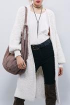 Oasap Casual Solid Patch Pocket Open Front Long Cardigan