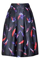 Oasap Stylish Feather Printed Pleated Skirt