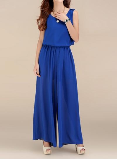 Oasap Round Neck Sleeveless Wide Leg Jumpsuit