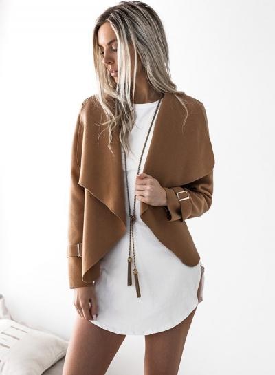 Oasap Long Sleeve Turn Down Collar Solid Coats