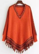 Oasap V Neck Batwing Sleeve Pullover Sweater With Tassel