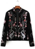 Oasap Stand Collar Long Sleeve Floral Embroidery Coat