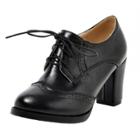 Oasap Solid Color Lace Up Block Heels Shoes