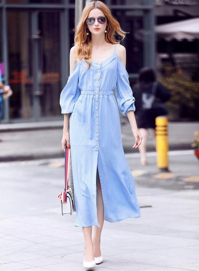 Oasap Spaghetti Strap Off Shoulder Maxi Dresses