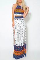 Oasap Vintage Open Back Crop Top With Maxi Split Skirt