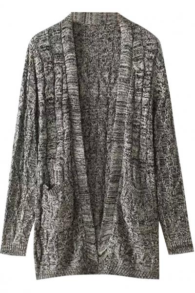 Oasap Heather Grey Cable Knit Cardigan With Pockets
