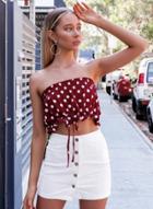 Oasap Strapless Polka Dots Cropped Blouse