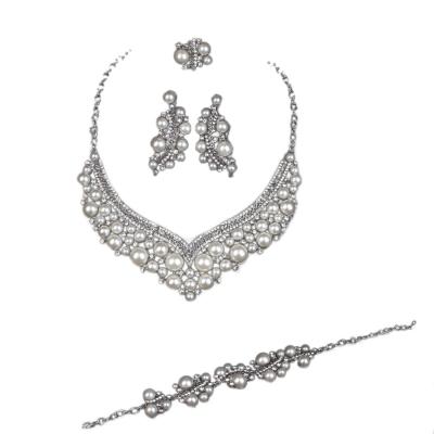 Oasap Faux Pearl Earring Necklace Ring Bracelet Bridal Jewelry Set