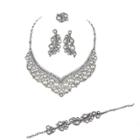 Oasap Faux Pearl Earring Necklace Ring Bracelet Bridal Jewelry Set