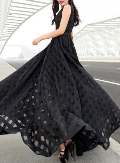 Oasap Women's Elegant Plaid Organza Slim Fit Prom Dress