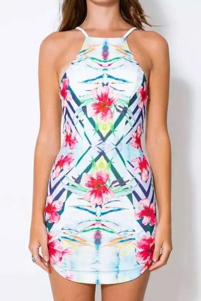 Oasap Artistic Floral Print Slip Dress