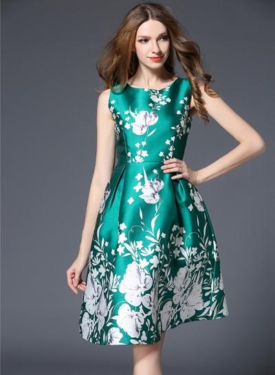 Oasap Sleeveless Floral Printed A-line Dress