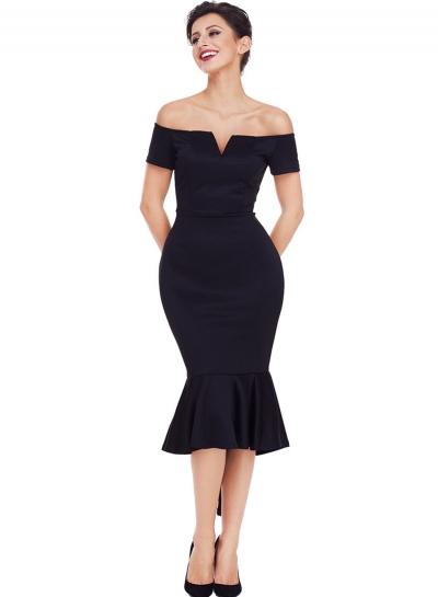 Oasap Off Shoulder Short Sleeve Bodycon Mermaid Dress