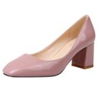 Oasap Square Toe High Chunky Heel Solid Slip On Pumps