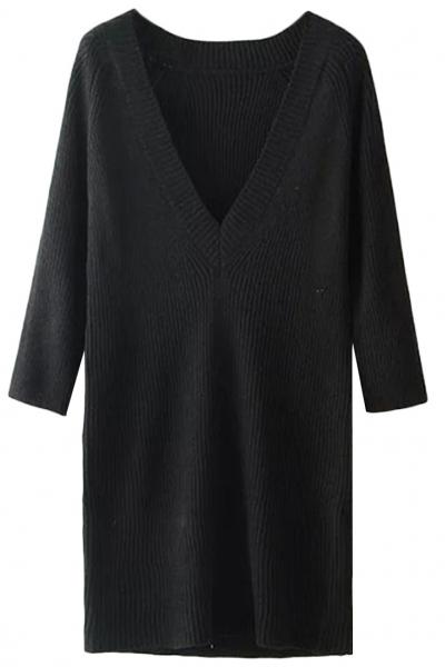 Oasap Slouchy Plunging Neck Knit Dress