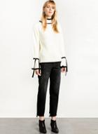 Oasap White Preppy Style Lace-up Sweater